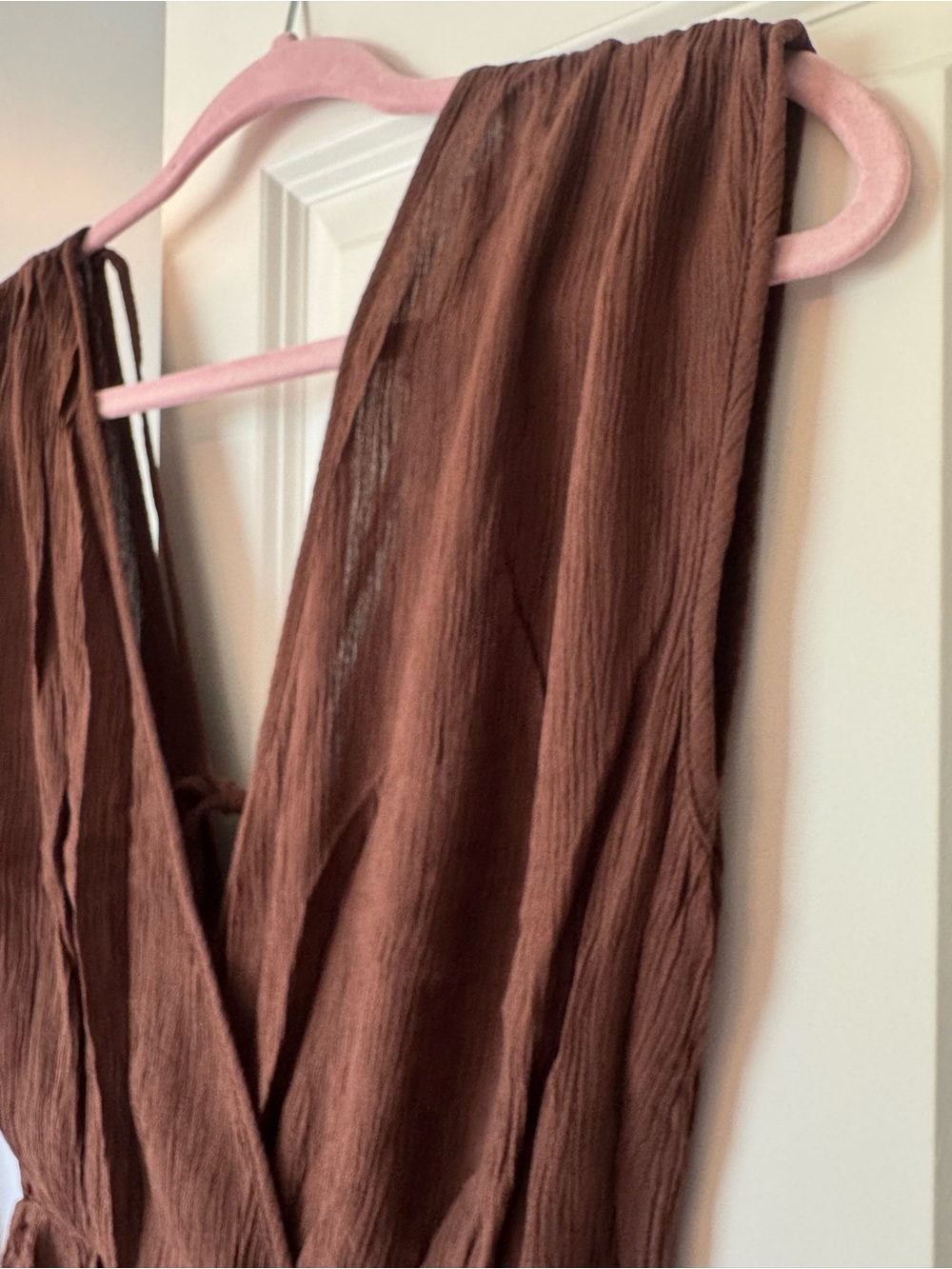 ZENANA Romper Crinkle Fabric Draped Open Back Brown Large Country Boho Fall - Picture 4 of 6